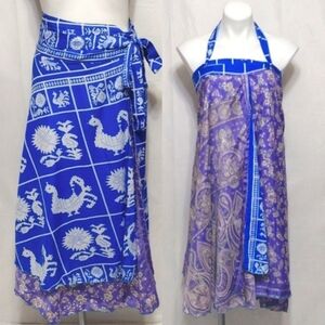 Wevez Silk Blend Reversible Wrap Skirt Dress OS Convertible Boho Resortwear